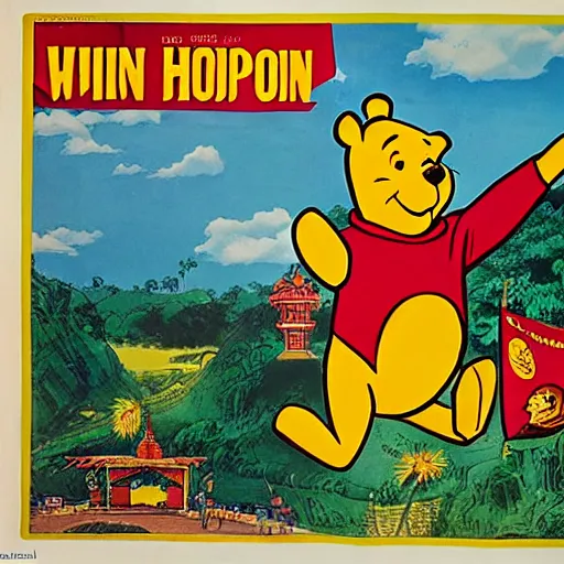 Prompt: 1979 vietnamese propaganda poster depicting Winnie the Pooh