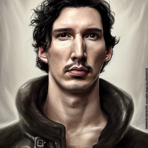 Image similar to portrait of stoic king adam driver with his queen john oliver, full body, military uniform, fantasy, intricate, elegant, beautiful, highly detailed, charcoal, centered, dark, smokey, digital painting, artstation, concept art, smooth, sharp focus, illustration, art by artgerm and greg rutkowski and alphonse mucha