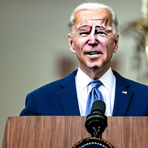 Image similar to president joe biden with a short beard giving a speech