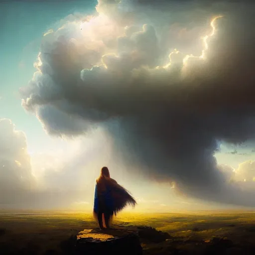 Prompt: head in the clouds. surreal art. stunning deep colors. greg rutkowski. 8 k. hdr.