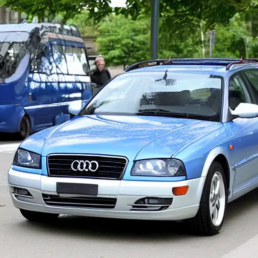 A court hearing with the defendant Denim Blue Audi A4, Stable Diffusion