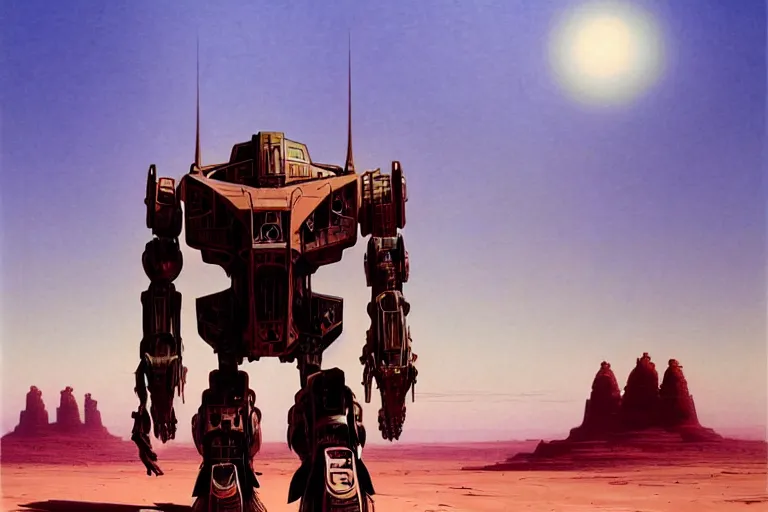 Prompt: gigantic mecha walking through the desert, futuristic, fantasy, intricate, elegant, dramatic lighting, highly detailed, lifelike, photorealistic, artstation, concept art, smooth, sharp focus, illustration, art by syd mead and beksinski and john blanche and paul dainton