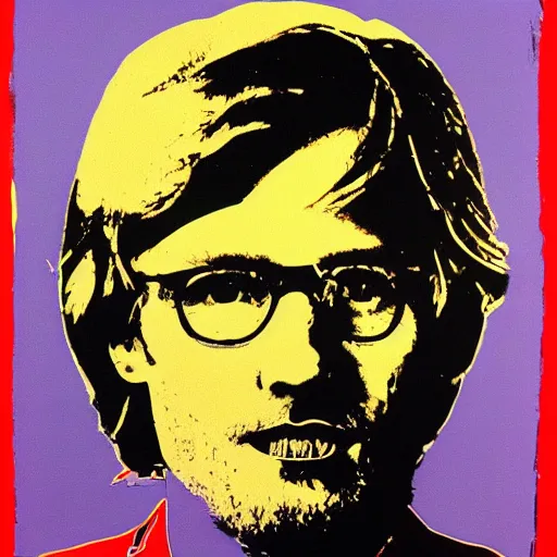 Image similar to yannic kilcher silk screen portrait by andy warhol, butcher billy style