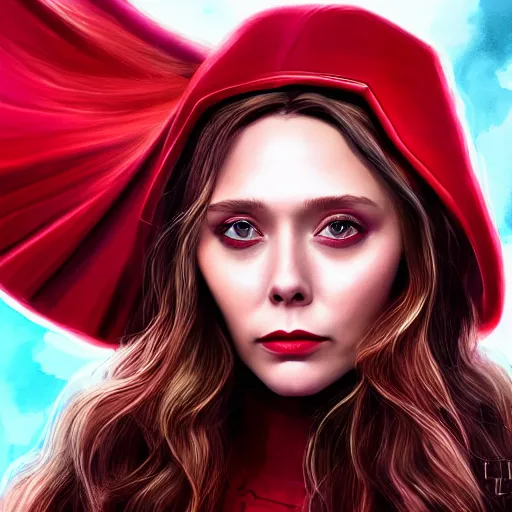 Image similar to A portrait of elizabeth Olsen as scarlet witch with the scarlet witch headpiece, cinematic, digital art, amazing detail