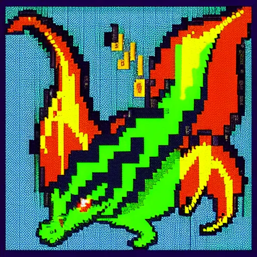 Image similar to dragon spit fire, pixel art 8 x 8 size.