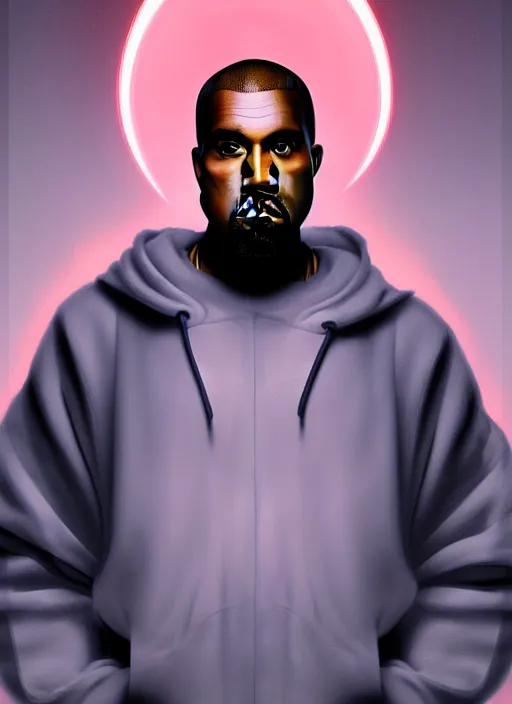 Image similar to symmetry!! portrait of kanye west, tech wear, glowing lights!! intricate, elegant, highly detailed, digital painting, artstation, concept art, smooth, sharp focus, illustration, art by artgerm and greg rutkowski and alphonse mucha