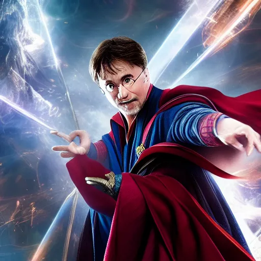 Prompt: Film still of Harry Potter as Dr. Strange, from Avengers: Endgame (2019)