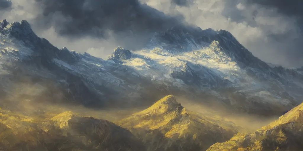 Image similar to mountain, cinematic lighting, detailed oil painting, hyperrealistic, 8k