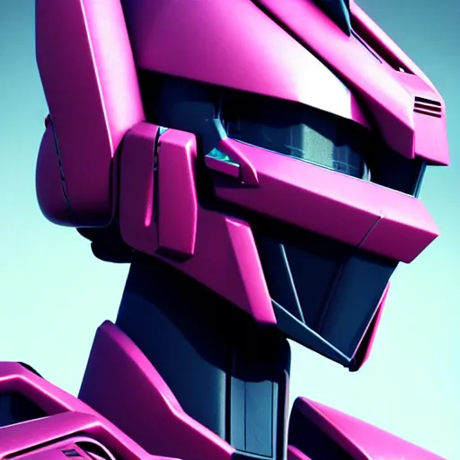 Prompt: gundam head, v - fin, octane render, soft light, mekka, behance, vector, highly detailed illustration, realistic, black and pink metal design, artstation. com, by greg rutkowski,