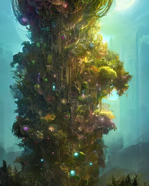 Prompt: highly detailed ecosystem skyscraper - face overgrowth, petros afshar, peter mohrbacher