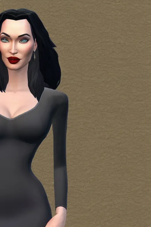 Image similar to megan fox as morticia addams, second life avatar, the sims 4