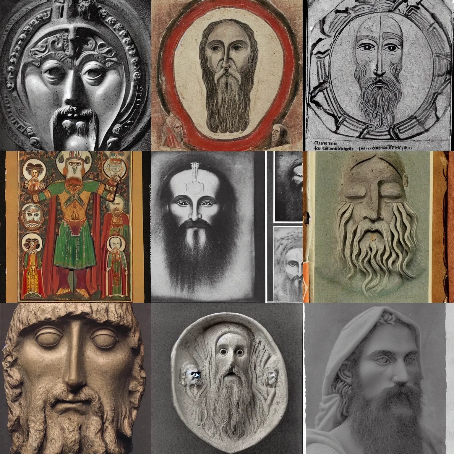 Prompt: photograph of svetovid who was a slavic god with 4 faces, each looking in a different direction