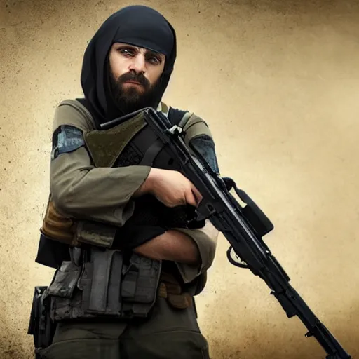 Prompt: Emma Watson a dressed as Terrorist in CSGO ,hyperrealistic, 8k UHD, studio photography, high quality, high detail, stunning lighting