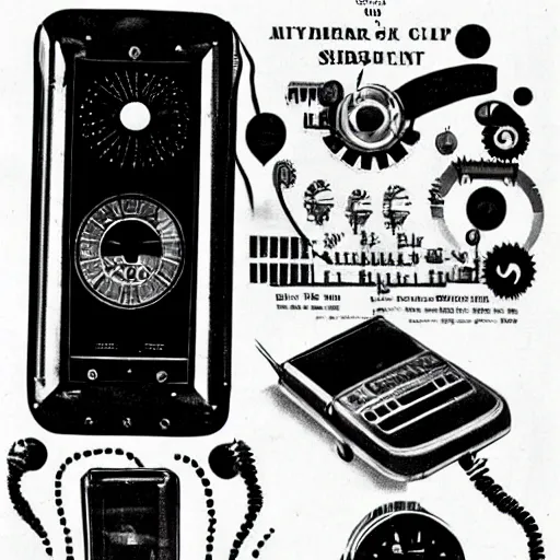 Image similar to an extremely complex and advanced steampunk cellphone from the 1940s