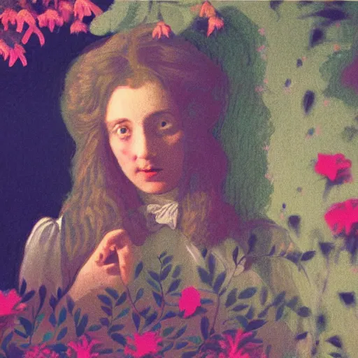 Image similar to a lot of flowers morphing in a beautiful girls face, film still by wes anderson, depicted by goya, limited color palette, very intricate, art nouveau, highly detailed, lights by hopper, soft pastel colors, minimalist