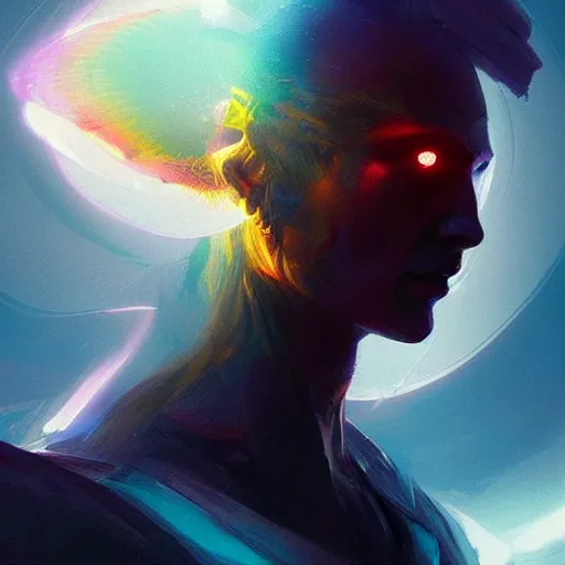 Image similar to portrait of a beautiful force of the good light seraphim male futuristic angel, volume lighting, concept art, by greg rutkowski!!, colorful, xray melting colors!!