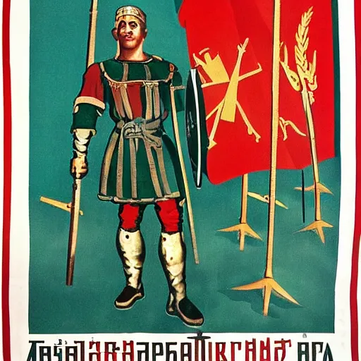 Prompt: USSR Poster of Medieval Army