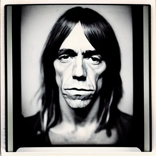 Image similar to Mugshot Portrait of Young Iggy Pop, taken in the 1970s, photo taken on a 1970s polaroid camera, grainy, real life, hyperrealistic, ultra realistic, realistic, highly detailed, epic, HD quality, 8k resolution, body and headshot, film still, front facing, front view, headshot and bodyshot, detailed face, very detailed face