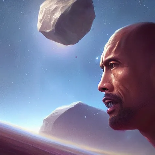 Image similar to the rock dwayne johnson in space by greg rutkowski, digital art, trending on artstation, highly detailed