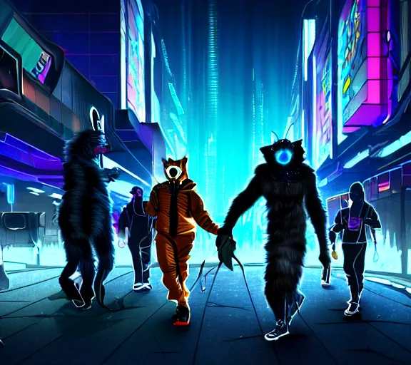 Image similar to high - resolution photograph from a cyberpunk era furry fandom convention ( midwest furfest 2 0 4 7 ), taking place after the genetic revolution and quantum singularity. photorealistic.