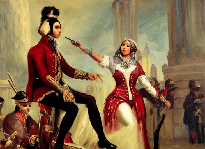 Image similar to romanticism painting of nicki minaj during the french revolution