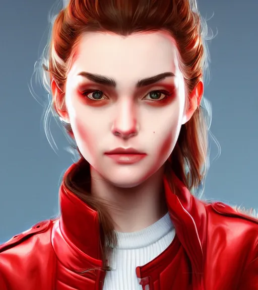 Prompt: a girl wearing a red jacket, highly detailed, digital painting, artstation, concept art, smooth, sharp focus, illustration