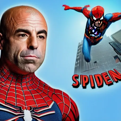 Prompt: joe rogan doing a podcast with spider - man, intricate, elegant, highly detailed, smooth, sharp focus, 4 k, 8 k uhd, realistic, great detail