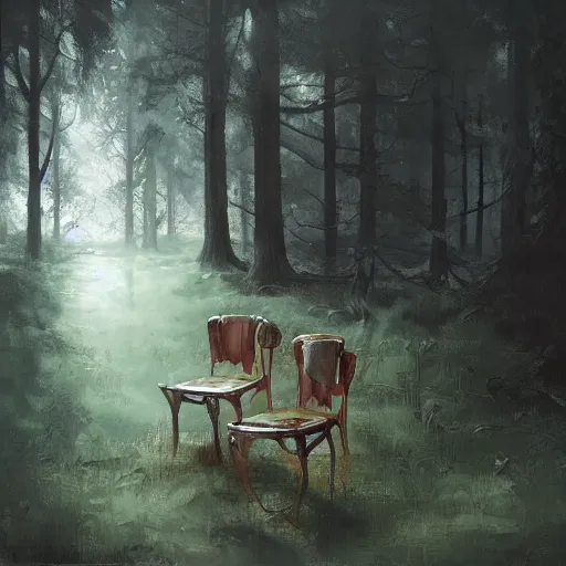 Prompt: high resolution, chair in the forest wenjun lin