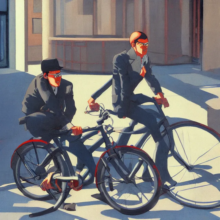 Image similar to Tatsuo on a bike from Akira by Edward Hopper, painted by James Gilleard, airbrush