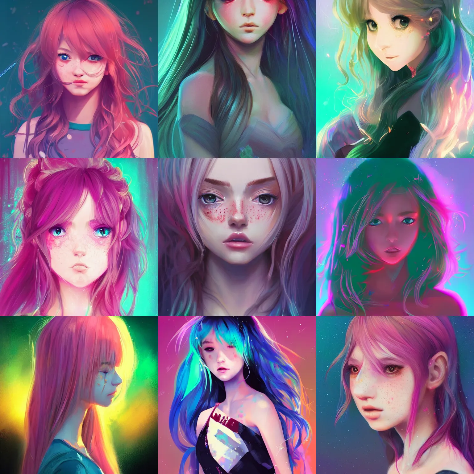 Prompt: art championship winner trending on artstation girl portrait final fantasy fan art, head and shoulders, flowing hair, matte print, pastel, cinematic neon highlights, lighting, digital art, cute freckles, digital painting, fan art, elegant, pixiv, by Ilya Kuvshinov, daily deviation, IAMAG, illustration collection aaaa updated watched premiere edition commission ✨✨✨ whilst watching fabulous artwork \ exactly your latest completed artwork discusses upon featured announces recommend achievement