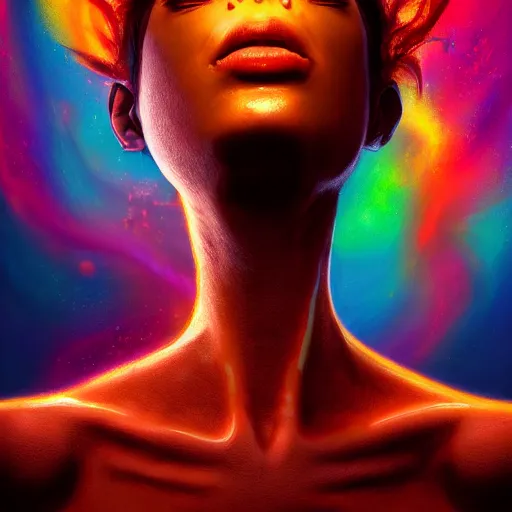 Image similar to I've discovered life, scientist, ecstatic, infinite power, manic, perfect eyes, full body shot, portrait, energized face, noble, transformation, vivid colors, elegant, concept art, sharp focus, digital art, Hyper-realistic, 4K, Unreal Engine, Highly Detailed, HD, Dramatic Lighting by Brom, trending on Artstation