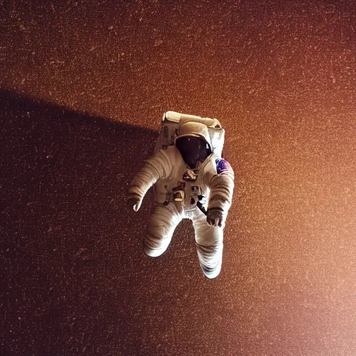 Image similar to photograph of an astronaut against the pitch black darkness of space, full body photo, lit from below, amazing light and shadow contrast,, 8 k