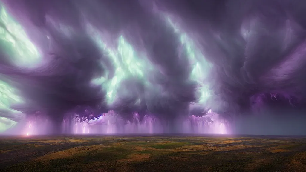 Prompt: amazing landscape photo of purple tornadoes by marc adamus, beautiful dramatic lighting
