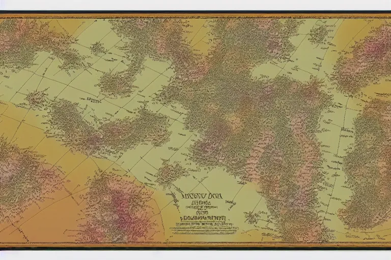 Image similar to Map of a heavenly realm including regional borders and statistics on population for each region, intricately detailed, full color