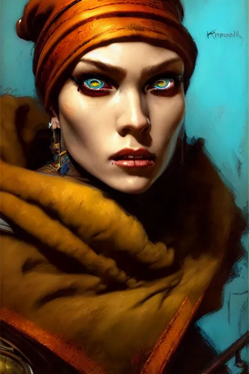 Image similar to character portrait cyberpunk warhammer 4 0 k, warrior marine the girl with the pearl earring character design, painting by gaston bussiere, katsuya terada, frank frazetta, tom of finland, trending on artstation