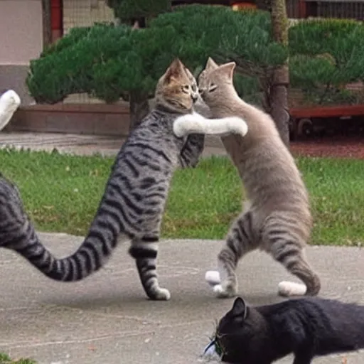 Prompt: cats fighting like samurai