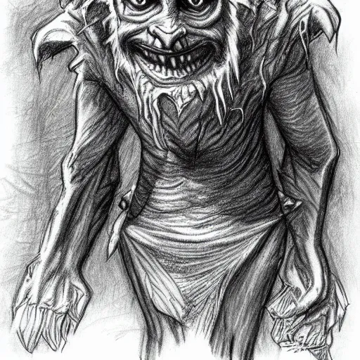 Prompt: pencil sketch of a goblin by Tony Diterlizzi