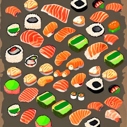 Image similar to sushi, floor texture, cartoon style