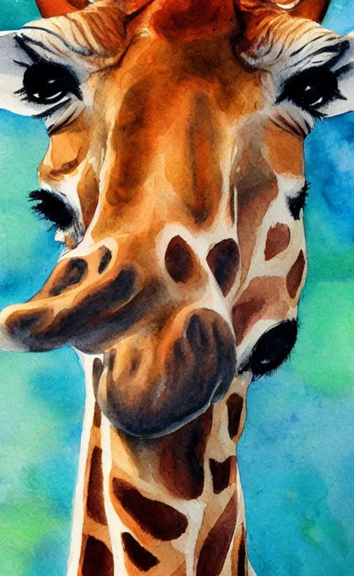 Prompt: aquarell painting of a giraffe, white background