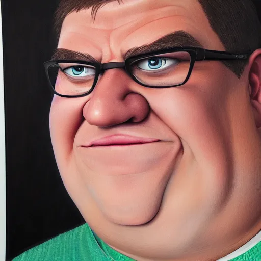 Prompt: a realistic version of peter griffin, portrait, photograph, real life, 4K resolution, studio quality, highly detailed