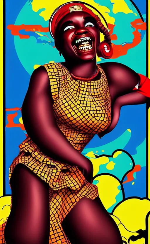 Image similar to mama africa laugh at her child!!! pop art, pixel, bioshock, gta chinatown, artgerm, richard hamilton, mimmo rottela, julian opie, aya takano, ultra hardly intricate details!!! ultra realistic visual!!!