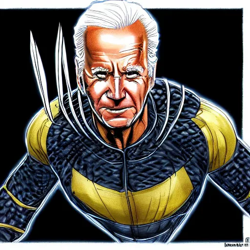 Image similar to full body portrait of joe biden as wolverine superhero, concept art, detailed, intricate, coherent