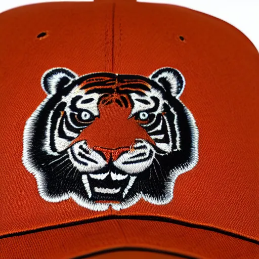 Image similar to leather patch hat tiger detail, realistic