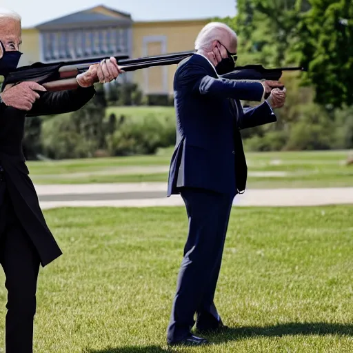 Image similar to joe biden aiming a shotgun