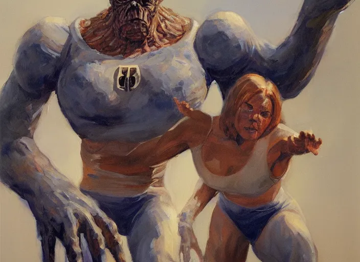 Prompt: a highly detailed beautiful portrait of the thing [ fantastic four ], by gregory manchess, james gurney, james jean