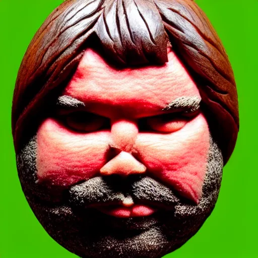 Image similar to matt berry with a watermelon carved like matt berry's face for a head, wide shot, photo realistic, realistic lighting, realistic shadows