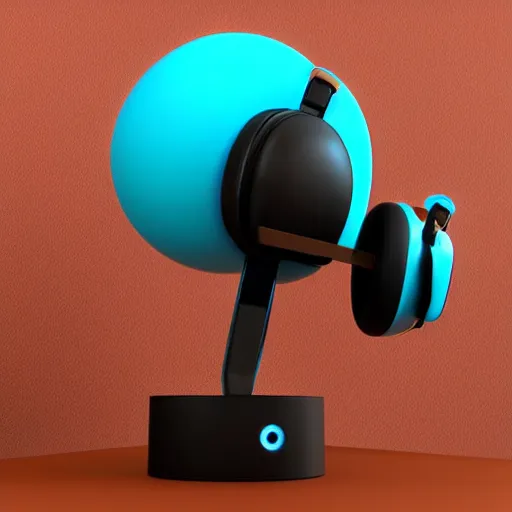 Image similar to headphone stand, futuristic, techno, cyberpunk, product design, 3 d render, concept, fun, swag, cute