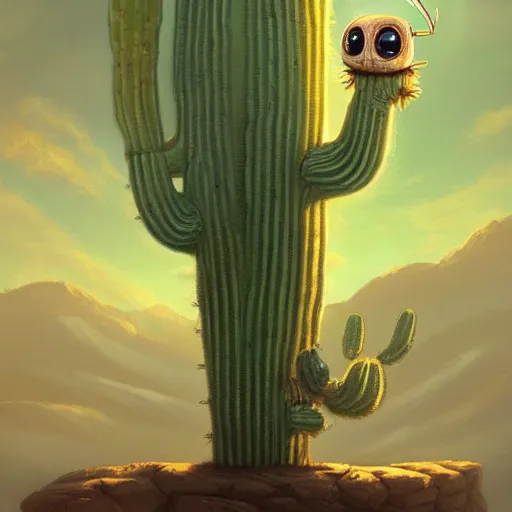 Prompt: cute anthropomorphic mature saguaro cactus with a high tech brain at its top, character art portrait, matte fantasy painting, deviantart artstation, by jason felix by steve argyle by tyler jacobson by peter mohrbacher, cinema