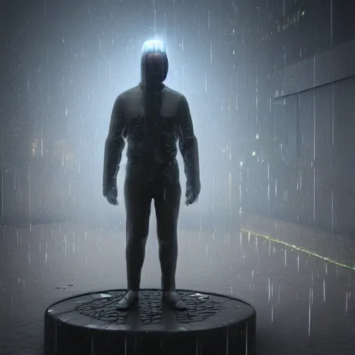 Prompt: cyberpunk statue, rain, space, galaxy, octane render, hyperrealism