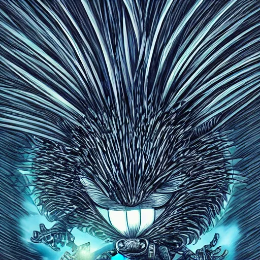 Image similar to low angle shot of a horrifying sonic the hedghehog, by Junji ito, intricate, elegant, highly detailed, centered, digital painting, artstation, concept art, smooth